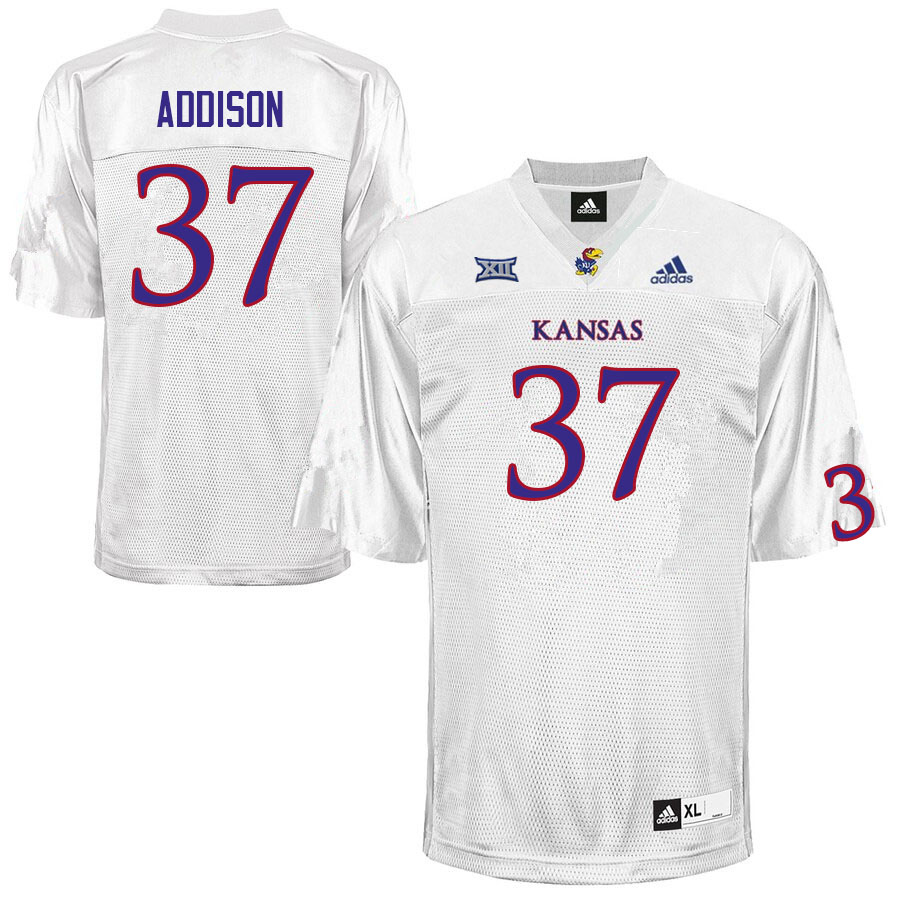 Men #37 Grayden Addison Kansas Jayhawks College Football Jerseys Sale-White - Click Image to Close